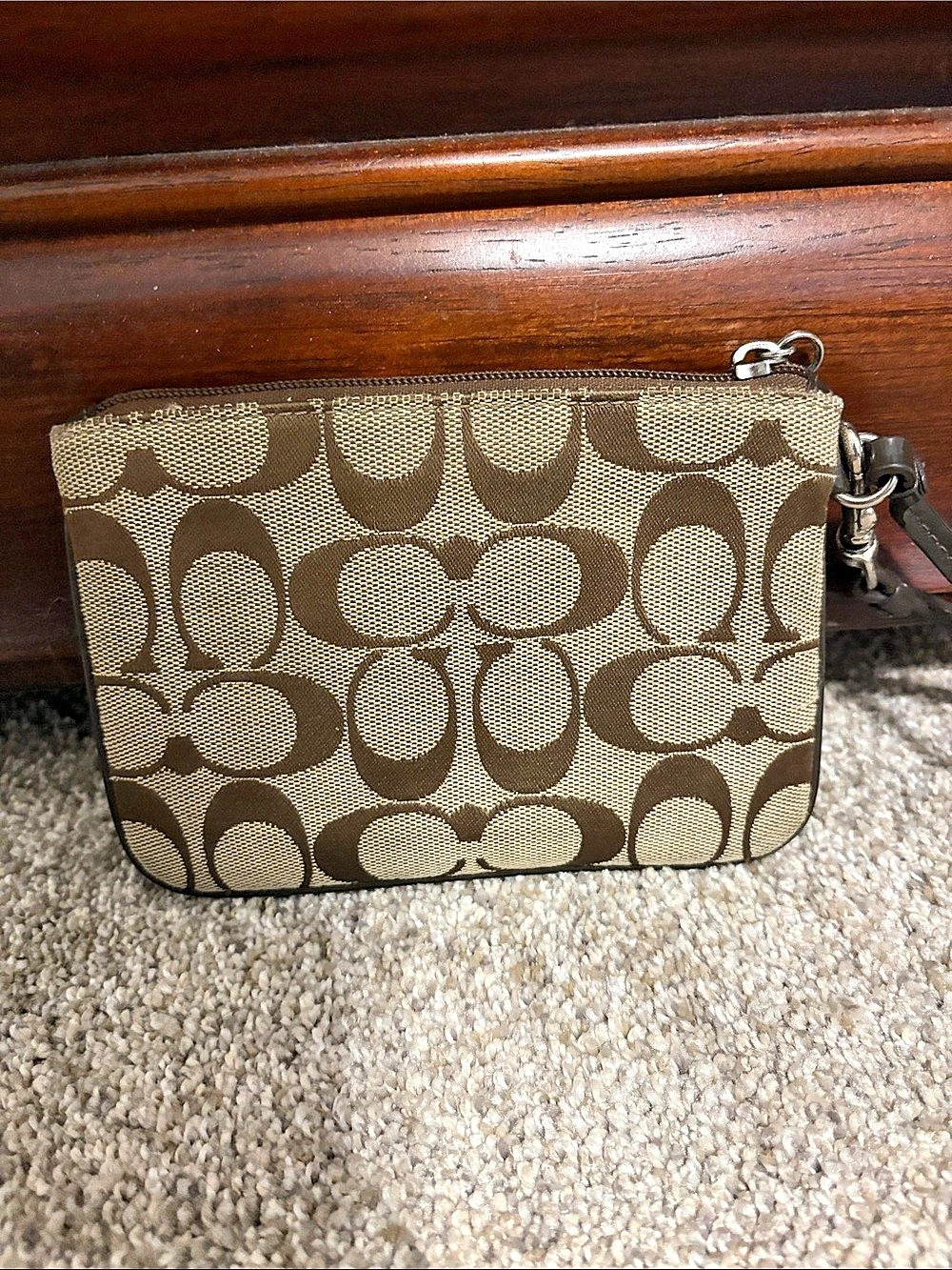 Coach Signature Zip Top Wristlet Pouch in Brown